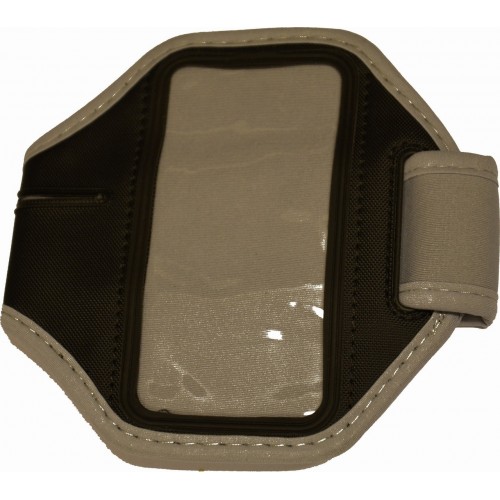 Šedé športové púzdro na ruku pre iPhone 5 / iPhone 4 4S s dierou na slúchadlá
