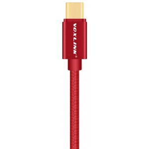 1m VOXLINK USB-C datový a nabíjací kábel s nylonovým opletením červený