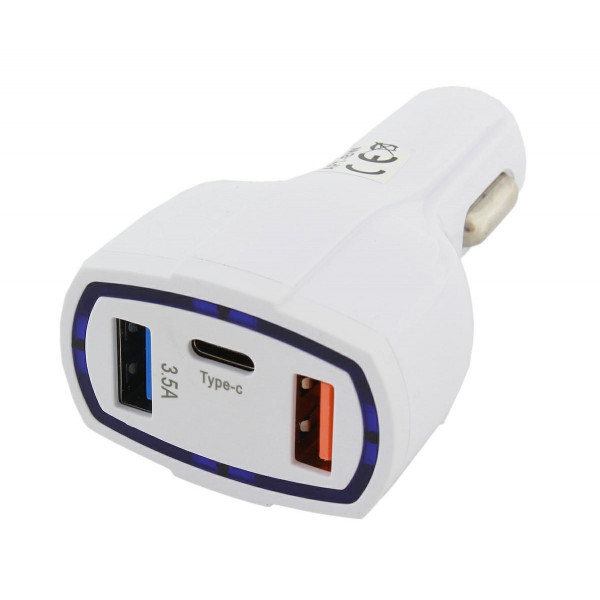Autonabíjačka QC 3.0 3x USB biela 3,1A
