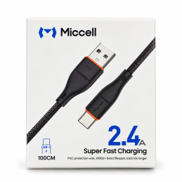 Kábel USB-A – USB-C Miccell VQ-D06, 2,4 A, 1 m, čierny